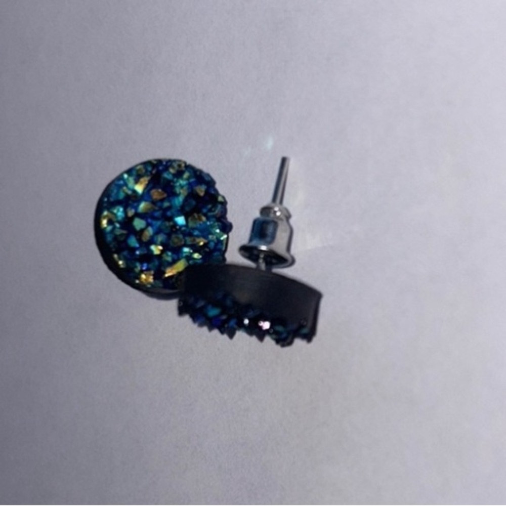 Black and Blue sparkling Stud Earrings NWOT sterling silver post.